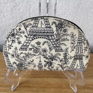 Once Upon a Rose Eiffel Tower Toile Cosmetic Bag Black Cream Cotton Makeup Pouch